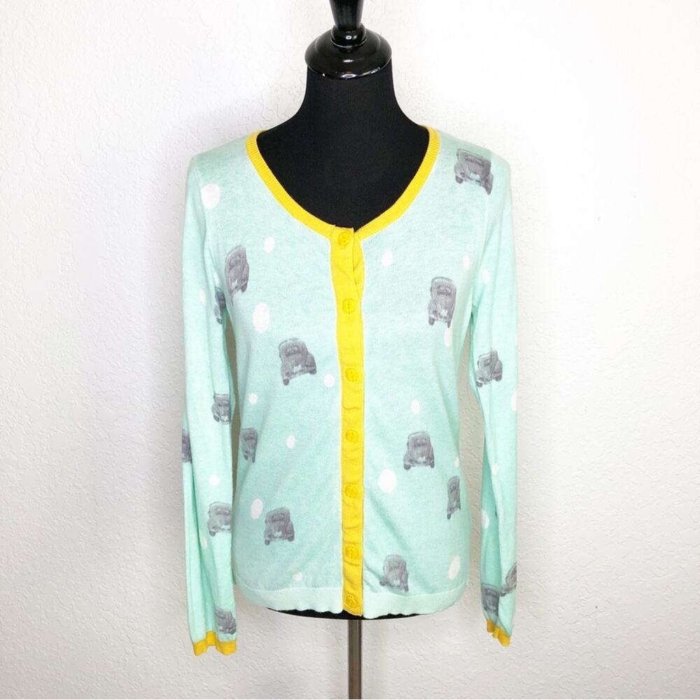 Anthropologie Giuliana Leila green gray gold car button cardigan size Medium
